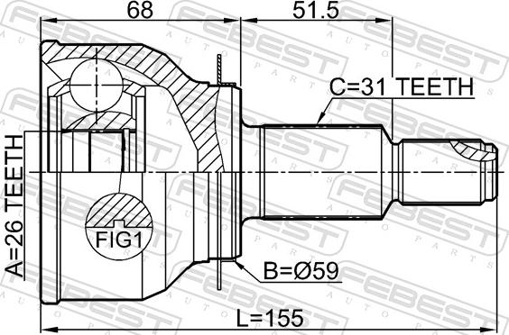 Febest 0510-KEAT4WD - Шарнірний комплект, ШРУС, приводний вал autocars.com.ua