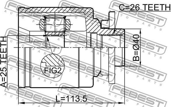 Febest 0511-B25LH - Шарнірний комплект, ШРУС, приводний вал autocars.com.ua