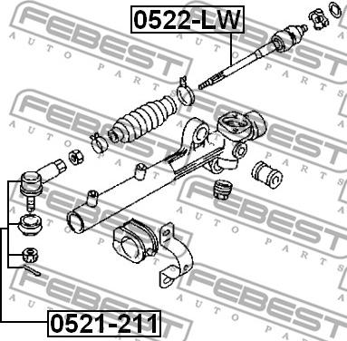 Febest 0522-LW - Осевой шарнир, рулевая тяга avtokuzovplus.com.ua