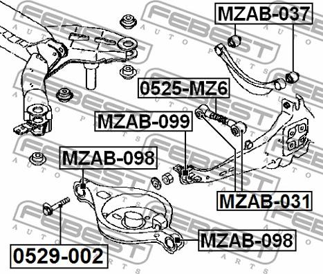Febest 0525-MZ6 - Важіль підвіски зад.-попереч.-рег-я Mazda 6 02-08 autocars.com.ua