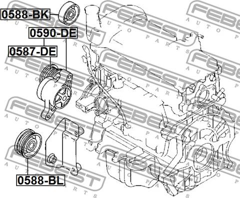 Febest 0590-DE - Натягувач ременя, клинові зуб. autocars.com.ua