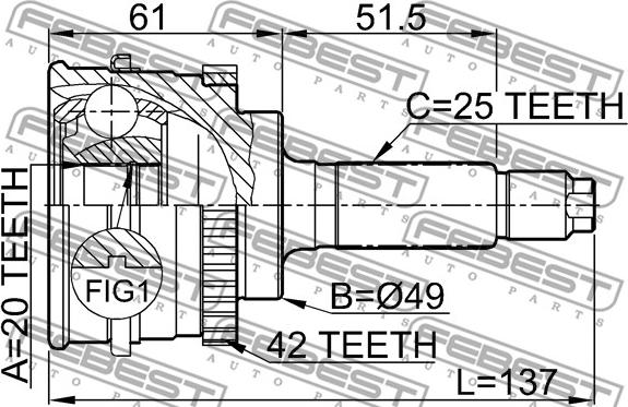 Febest 0710-SY415A42 - Шарнірний комплект, ШРУС, приводний вал autocars.com.ua