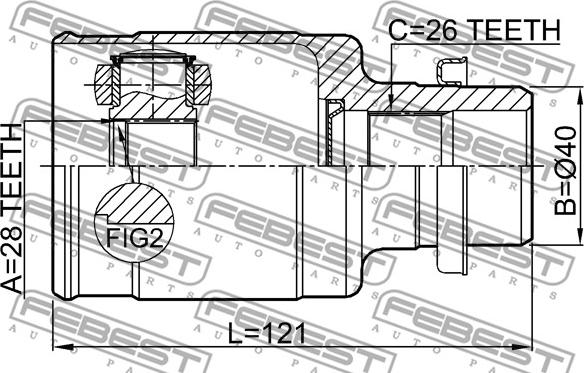 Febest 0711-AZG413RH - Шарнірний комплект, ШРУС, приводний вал autocars.com.ua