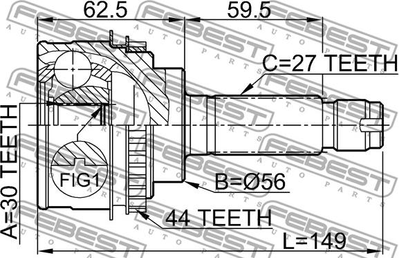 Febest 0810-026A44 - Шарнірний комплект, ШРУС, приводний вал autocars.com.ua