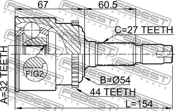 Febest 0810-029A44 - Шарнірний комплект, ШРУС, приводний вал autocars.com.ua