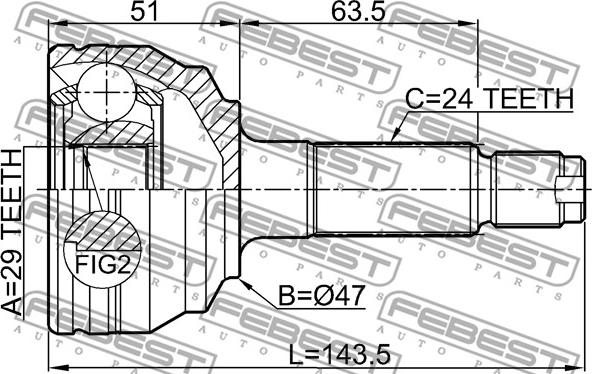 Febest 0910-M412 - Шарнірний комплект, ШРУС, приводний вал autocars.com.ua