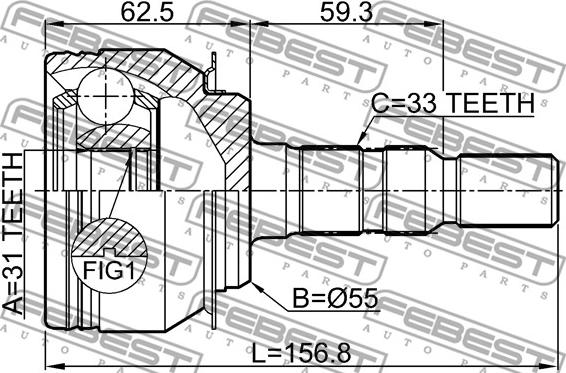 Febest 1010-J300 - Шарнирный комплект, ШРУС, приводной вал avtokuzovplus.com.ua