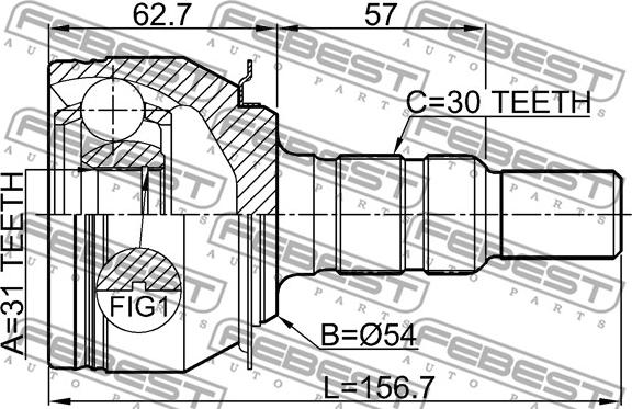 Febest 1010-J309 - Шарнірний комплект, ШРУС, приводний вал autocars.com.ua