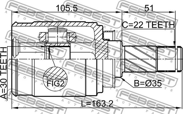 Febest 1011-T300RH - Шарнірний комплект, ШРУС, приводний вал autocars.com.ua