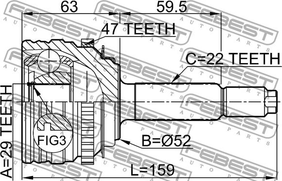 Febest 1110-006A47 - Шарнирный комплект, ШРУС, приводной вал autodnr.net