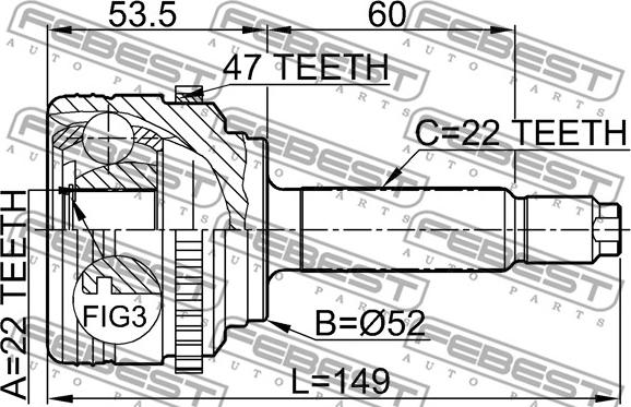 Febest 1110-007A47 - Шарнірний комплект, ШРУС, приводний вал autocars.com.ua