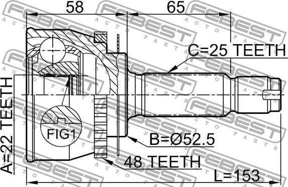 Febest 1210-012A48 - Шарнірний комплект, ШРУС, приводний вал autocars.com.ua