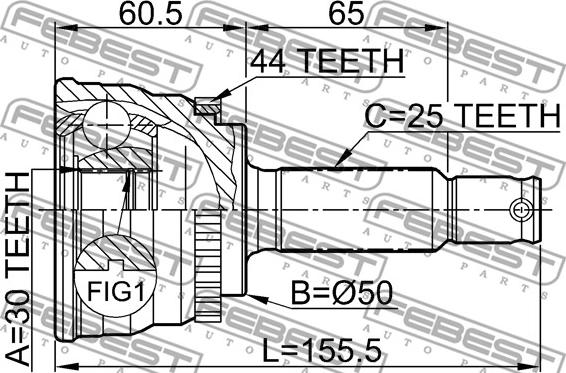 Febest 1210-014A44 - Шарнірний комплект, ШРУС, приводний вал autocars.com.ua