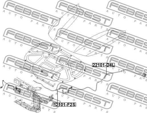 Febest 12101-F2S - Тросик замка капота avtokuzovplus.com.ua