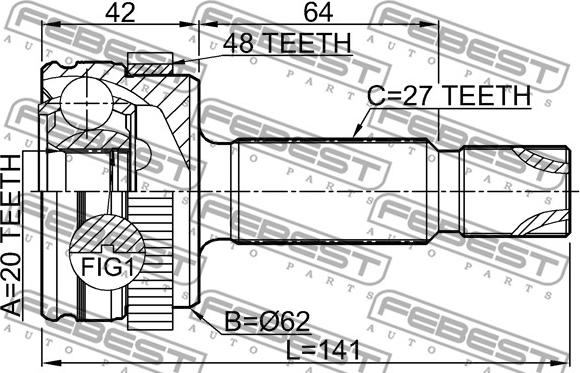 Febest 1210-D7A48R - Шарнірний комплект, ШРУС, приводний вал autocars.com.ua