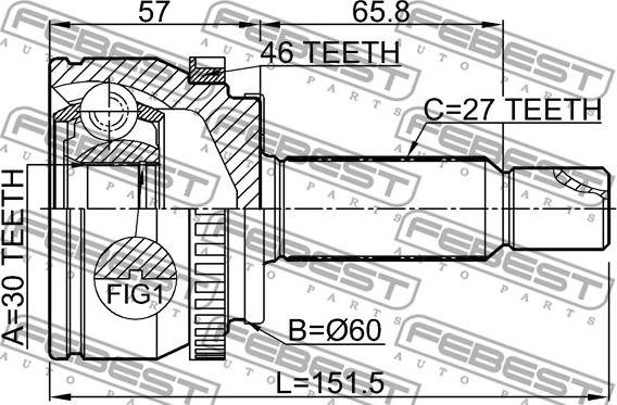 Febest 1210-SD11A46 - Шарнірний комплект, ШРУС, приводний вал autocars.com.ua