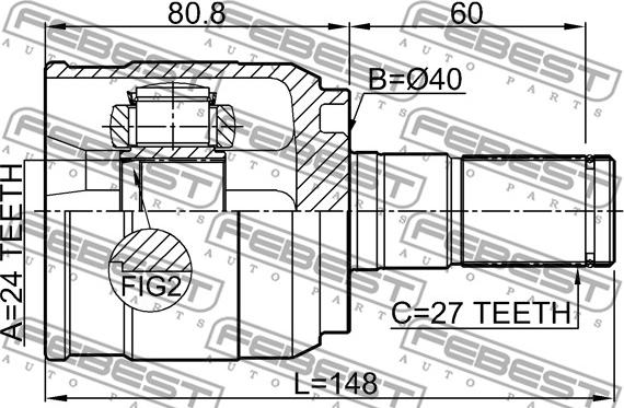 Febest 1211-CRE20LH - Шарнірний комплект, ШРУС, приводний вал autocars.com.ua