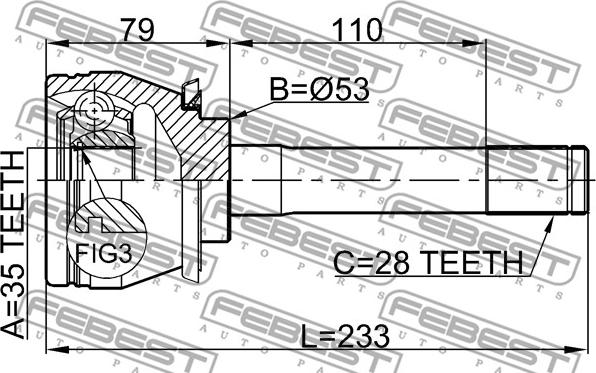 Febest 1410-MUS - Шарнірний комплект, ШРУС, приводний вал autocars.com.ua