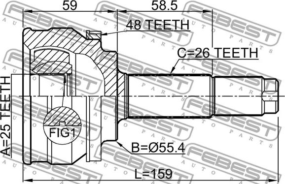 Febest 1510-003A48 - Шарнірний комплект, ШРУС, приводний вал autocars.com.ua