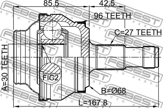 Febest 1610-204A96R - Шарнірний комплект, ШРУС, приводний вал autocars.com.ua