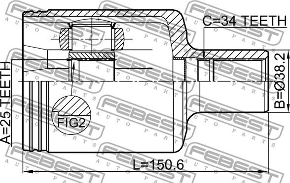 Febest 1611-204LH - Шарнірний комплект, ШРУС, приводний вал autocars.com.ua