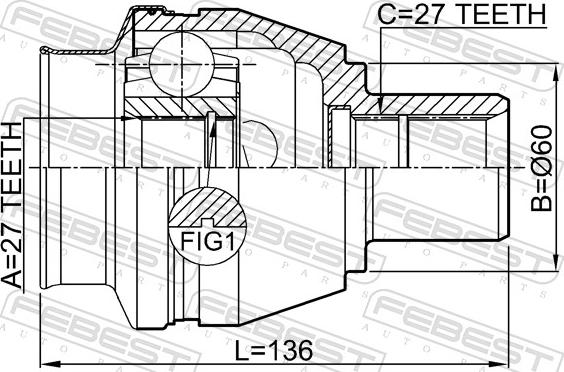 Febest 1611-246RH - Шарнірний комплект, ШРУС, приводний вал autocars.com.ua