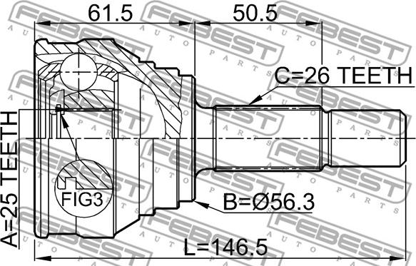 Febest 1710-002 - Шарнірний комплект, ШРУС, приводний вал autocars.com.ua