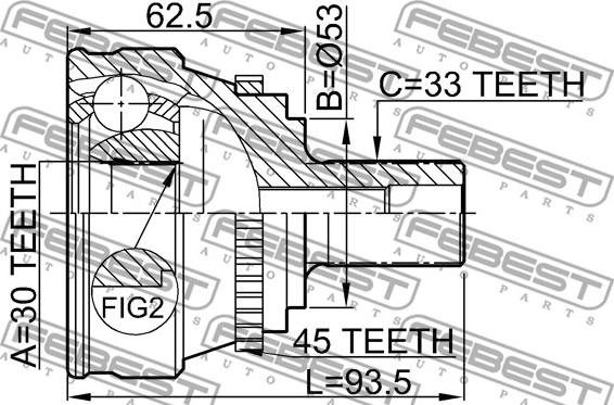 Febest 1710-005A45 - Шарнирный комплект, ШРУС, приводной вал avtokuzovplus.com.ua