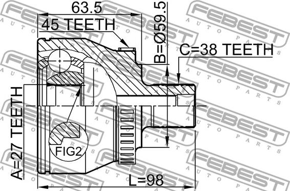 Febest 1710-011A45 - Шарнірний комплект, ШРУС, приводний вал autocars.com.ua