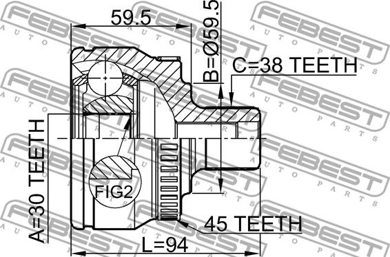 Febest 1710-099A45 - Шарнірний комплект, ШРУС, приводний вал autocars.com.ua