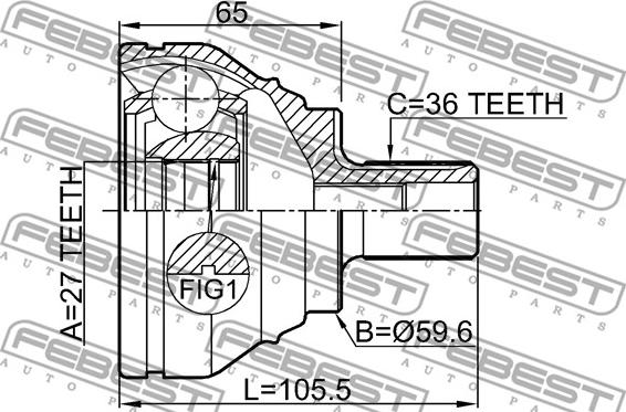 Febest 1710-Q3 - Шарнірний комплект, ШРУС, приводний вал autocars.com.ua