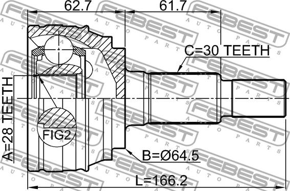 Febest 1710-Q7 - Шарнірний комплект, ШРУС, приводний вал autocars.com.ua