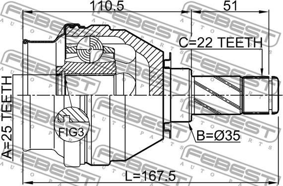 Febest 1811-Z18X - Шарнірний комплект, ШРУС, приводний вал autocars.com.ua