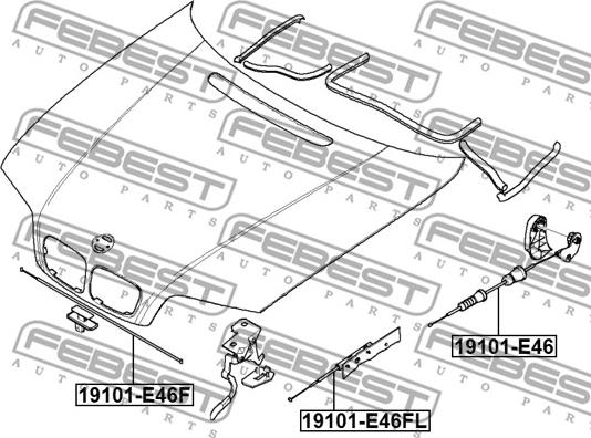 Febest 19101-E46F - Тросик замка капота autocars.com.ua