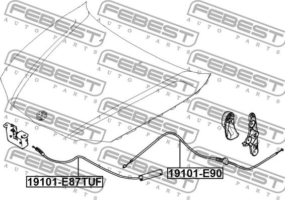 Febest 19101-E87TUF - Тросик замка капота autocars.com.ua