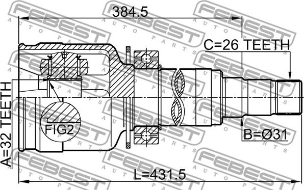 Febest 1911-R58RH - Шарнирный комплект, ШРУС, приводной вал avtokuzovplus.com.ua