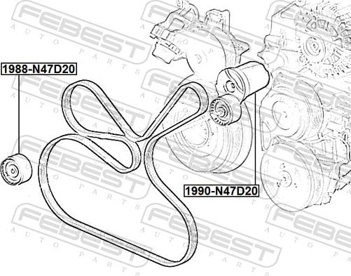 Febest 1988-N47D20 - Направляющий ролик, поликлиновый ремень avtokuzovplus.com.ua