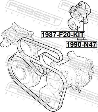 Febest 1990-N47 - Натягувач ременя, клинові зуб. autocars.com.ua