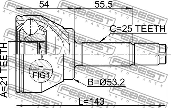 Febest 2110-FUS - Шарнірний комплект, ШРУС, приводний вал autocars.com.ua