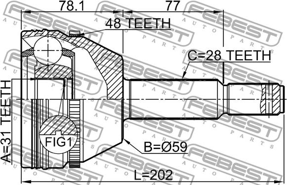 Febest 2110-TRD9A48 - Шарнірний комплект, ШРУС, приводний вал autocars.com.ua