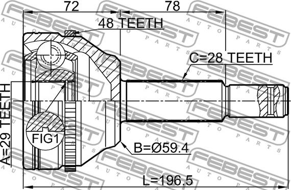 Febest 2110-TRDA48 - Шарнірний комплект, ШРУС, приводний вал autocars.com.ua