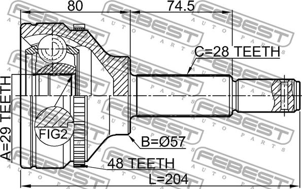 Febest 2110-TT9A48 - Шарнірний комплект, ШРУС, приводний вал autocars.com.ua