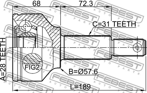 Febest 2110-TTF - Шарнірний комплект, ШРУС, приводний вал autocars.com.ua