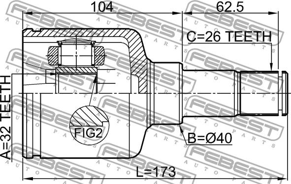 Febest 2111-CB4LH - Шарнірний комплект, ШРУС, приводний вал autocars.com.ua