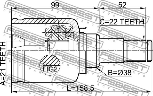 Febest 2111-FUSATLH - Шарнірний комплект, ШРУС, приводний вал autocars.com.ua