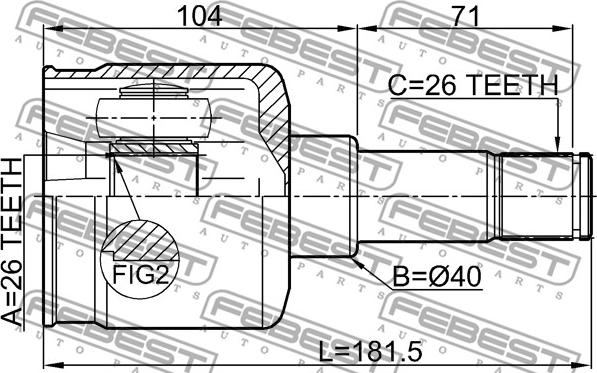 Febest 2111-FY26LH - Шарнірний комплект, ШРУС, приводний вал autocars.com.ua