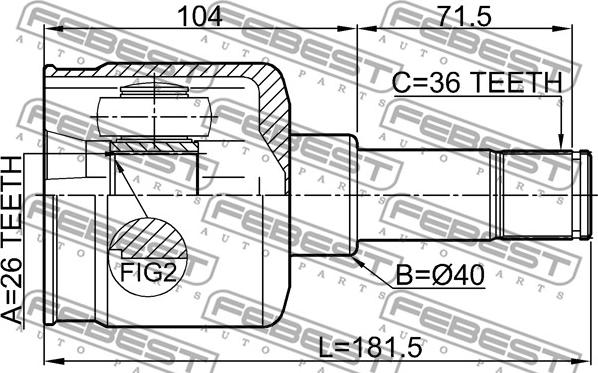 Febest 2111-FY36LH - Шарнірний комплект, ШРУС, приводний вал autocars.com.ua