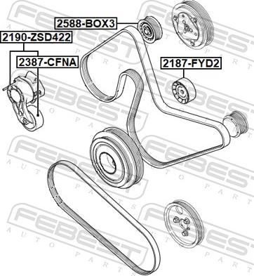 Febest 2190-ZSD422 - Натяжитель, поликлиновый ремень avtokuzovplus.com.ua