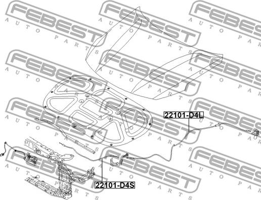 Febest 22101-D4S - Тросик замка капота avtokuzovplus.com.ua