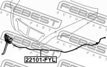 Febest 22101-FYL - трос приводу відкривання замку капота autocars.com.ua